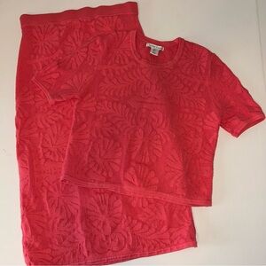 Christian LaCroix pink tropical knit crop top matching skirt set VINTAGE size L